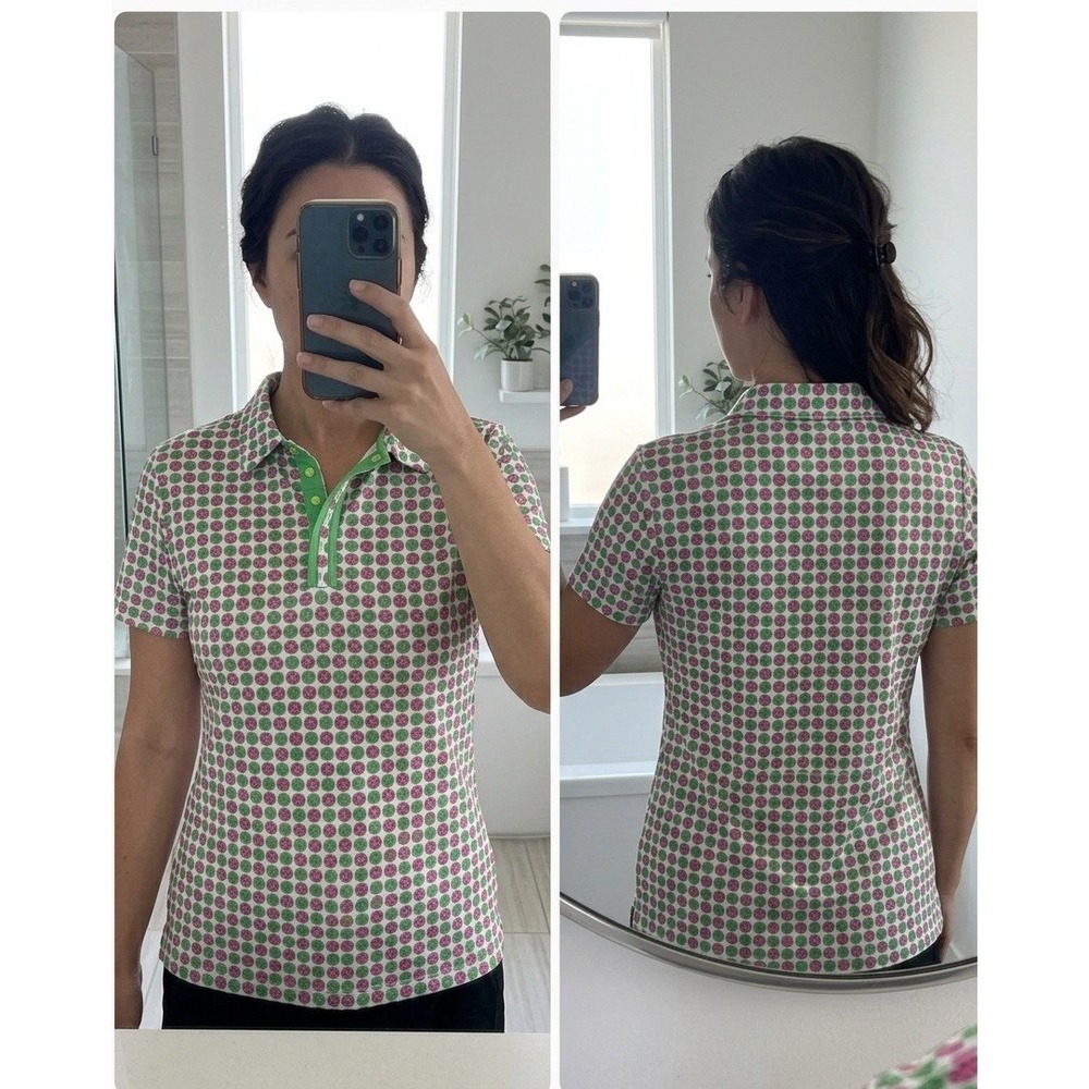 PGA TOUR Women's XXL Green All-over Lime Printed Golf Polo